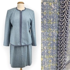 Karen Scott Tweed Checked Jacket & Skirt Suit Set Spring Blue Yellow 16P